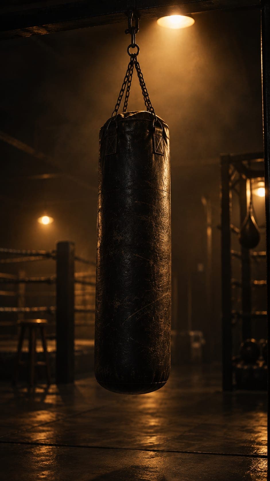 Un saco de boxeo en un gimnasio